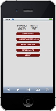 Mobile Reports - Main Menu screen