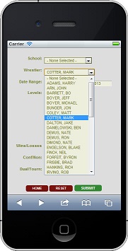 Mobile Reports - Select Wrestlers screen